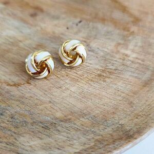 {2/$30} Minimalist Gold Jewelry White and Gold Knot Stud Earrings. Twee Normal